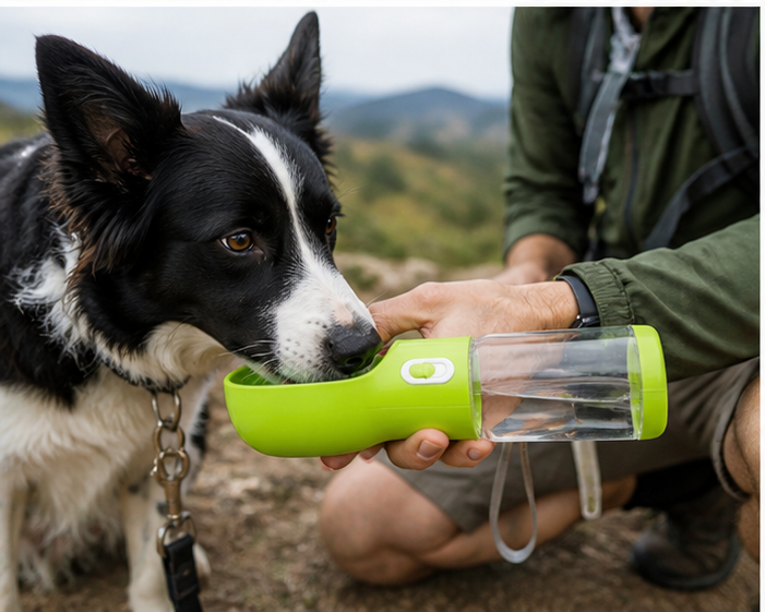 Botella portátil 2 en 1 para mascotas (agua + alimento)